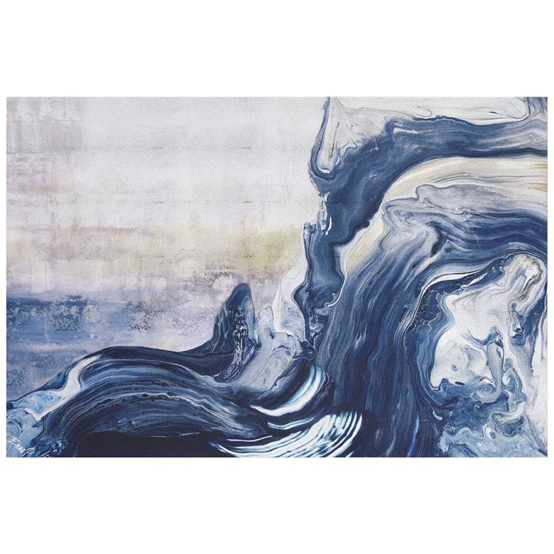 Image 1 Ocean Whispers" Blue Waves on Silver Shagreen Wrapped Canvas Wall Art