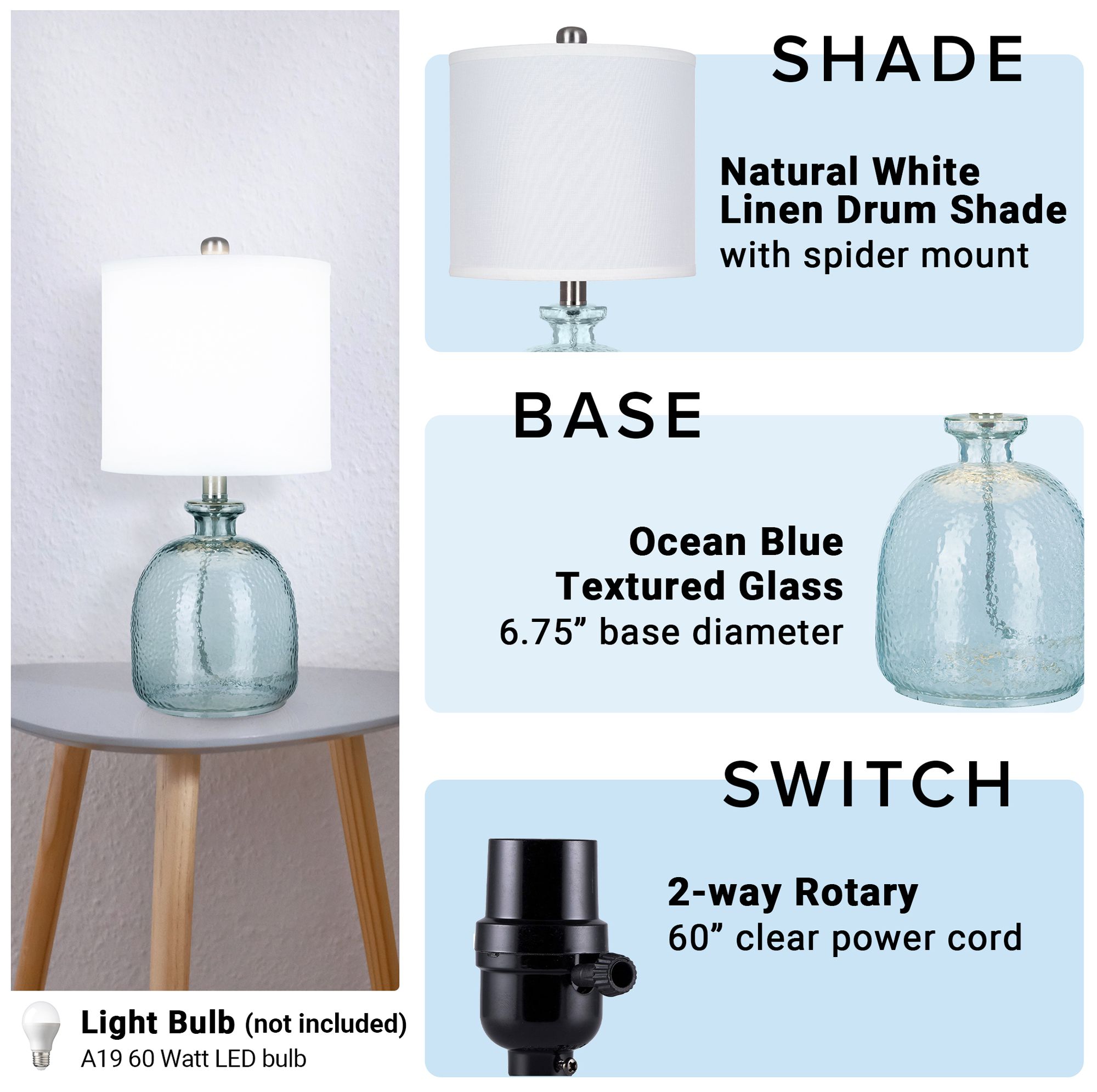 Oceana 18.25" High Blue Textured Glass Table Lamp