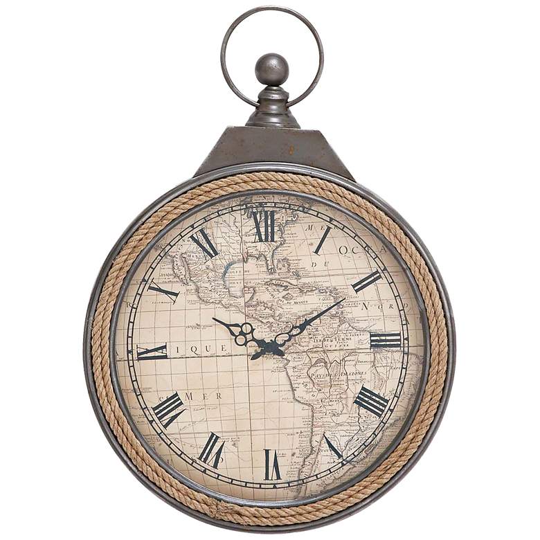 Image 1 Oceanic Silver Metal and Rope 30 inch High Round Wall Clock