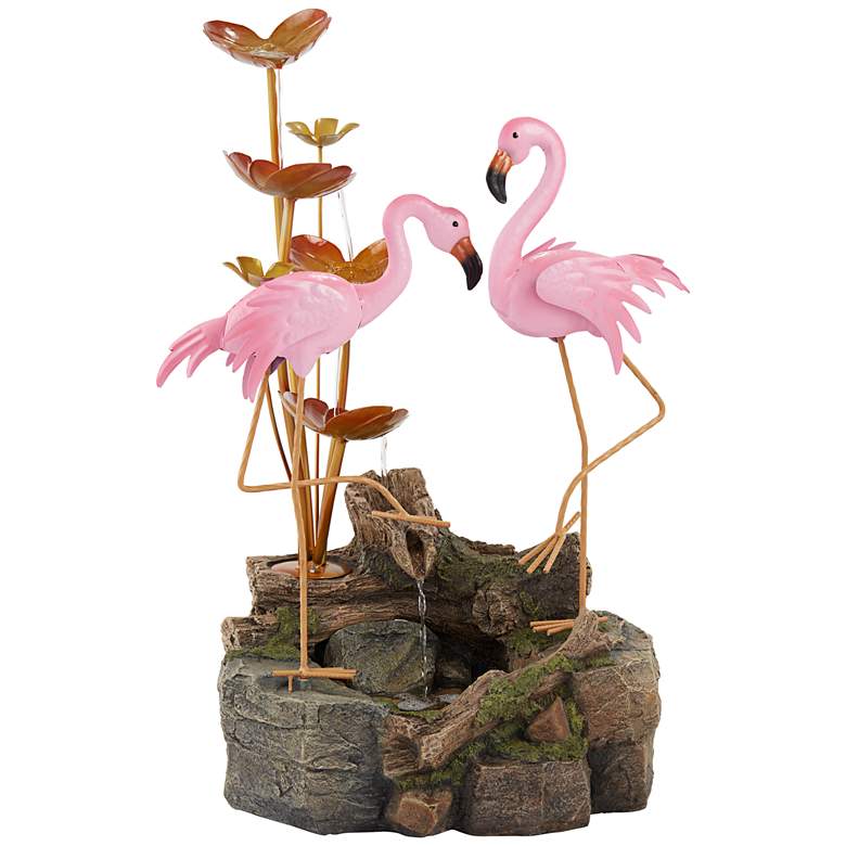 Oceanside 28 1/4&quot; High Flamingos on Rock Outdoor Fountain