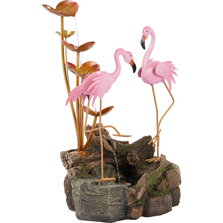 Oceanside 28 1/4&quot; High Flamingos on Rock Outdoor Fountain more views