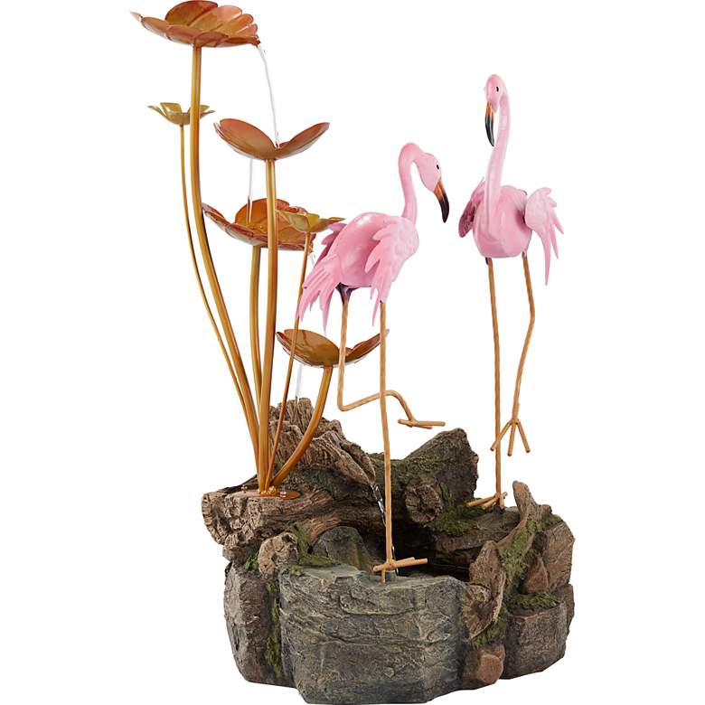 Image 6 Oceanside 28 1/4 inch High Flamingos on Rock Outdoor Fountain more views