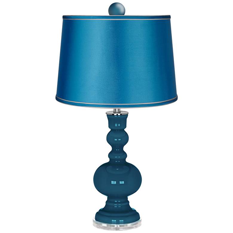 Image 1 Oceanside Apothecary Lamp-Finial and Satin Turquoise Shade