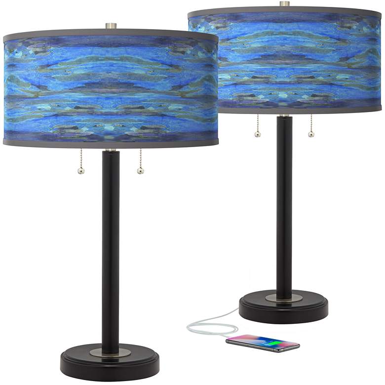 Image 1 Oceanside Arturo Black Bronze USB Table Lamps Set of 2