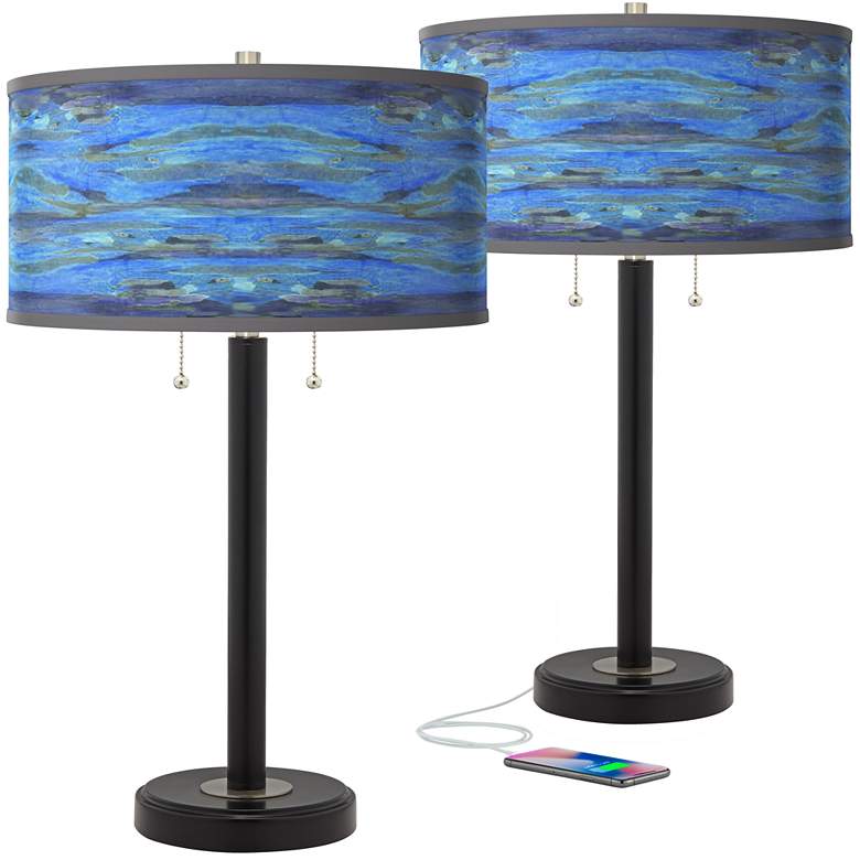 Image 1 Oceanside Arturo Black Bronze USB Table Lamps Set of 2