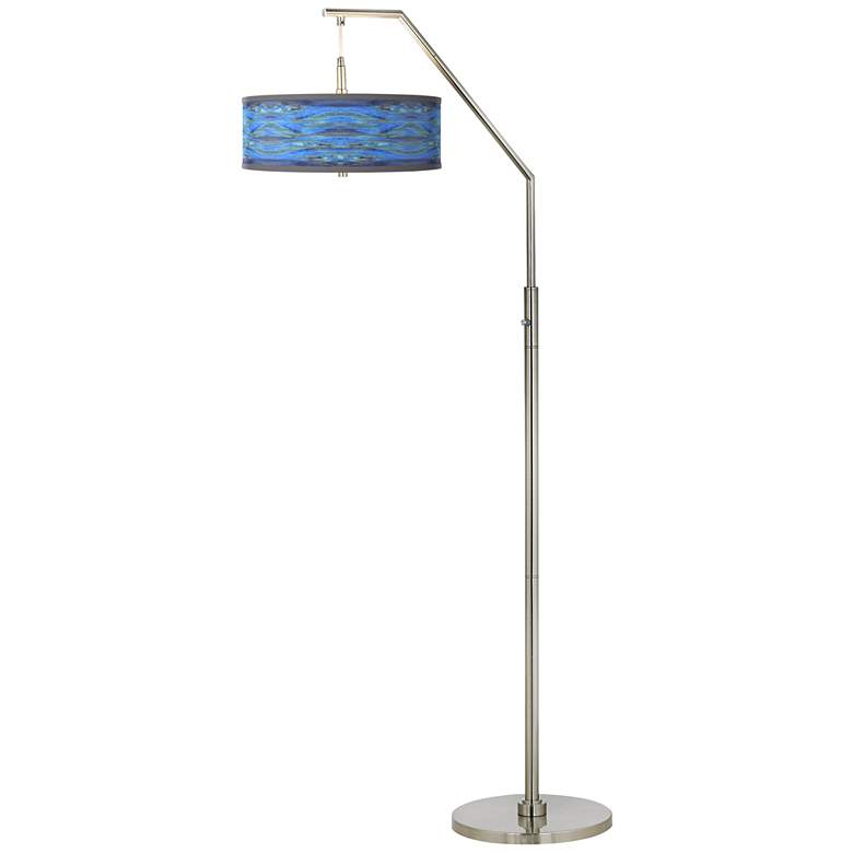 Image 2 Oceanside Blue Lamp Shade with Modern Arc Floor Lamp by Giclee Glow