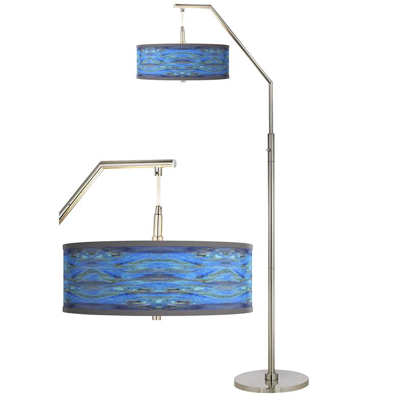 Image 1 Oceanside Blue Lamp Shade with Modern Arc Floor Lamp by Giclee Glow