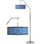 Oceanside Blue Lamp Shade with Modern Arc Floor Lamp by Giclee Glow