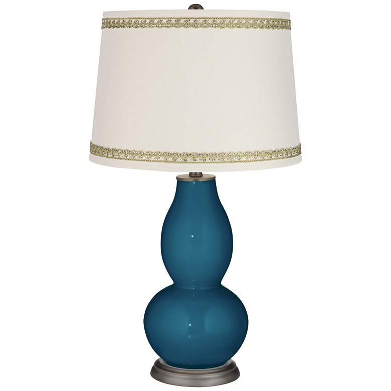 Image 1 Oceanside Double Gourd Table Lamp with Rhinestone Lace Trim
