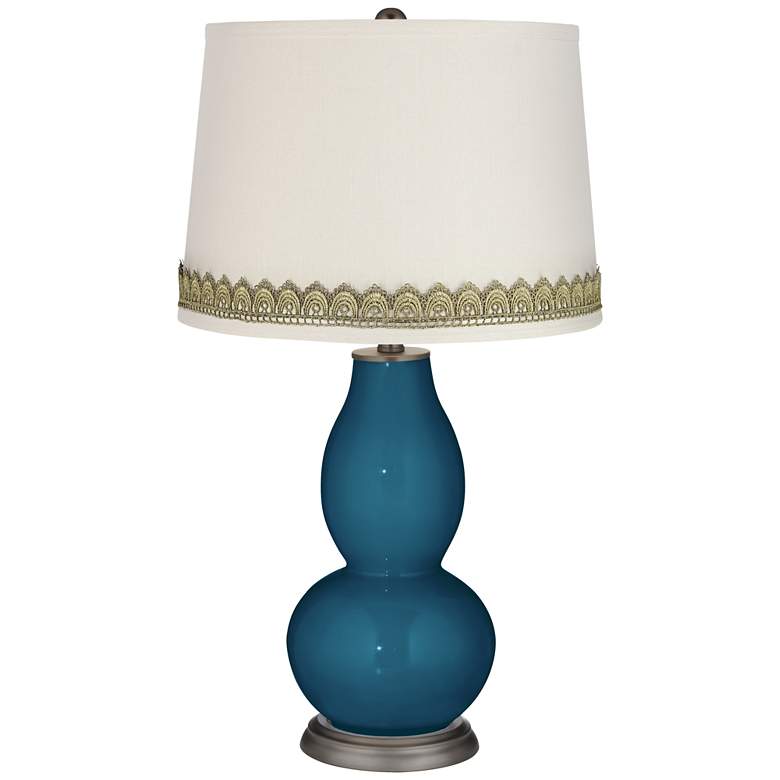Image 1 Oceanside Double Gourd Table Lamp with Scallop Lace Trim