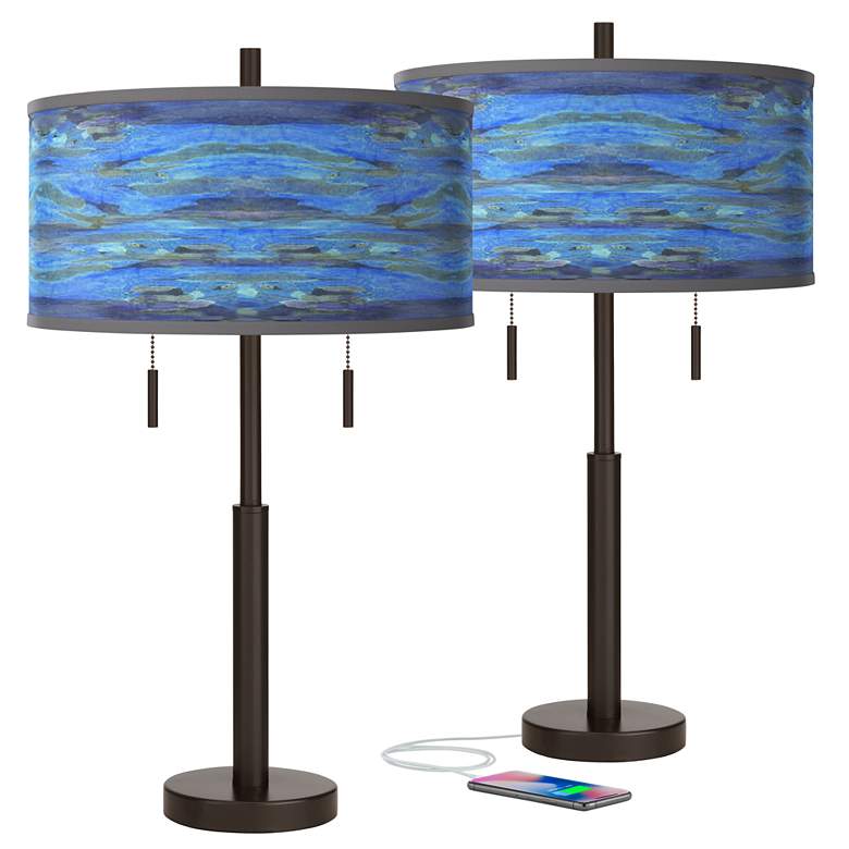 Image 1 Oceanside Robbie Bronze USB Table Lamps Set of 2
