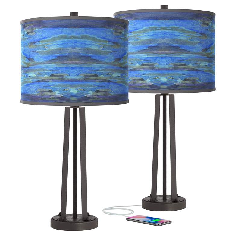 Image 1 Oceanside Susan Dark Bronze USB Table Lamps Set of 2