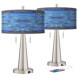 Image2 of Oceanside Vicki Brushed Nickel USB Table Lamps Set of 2