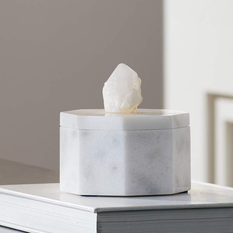 Image 1 Octagonal 4 3/4" High White Marble Decorative Box