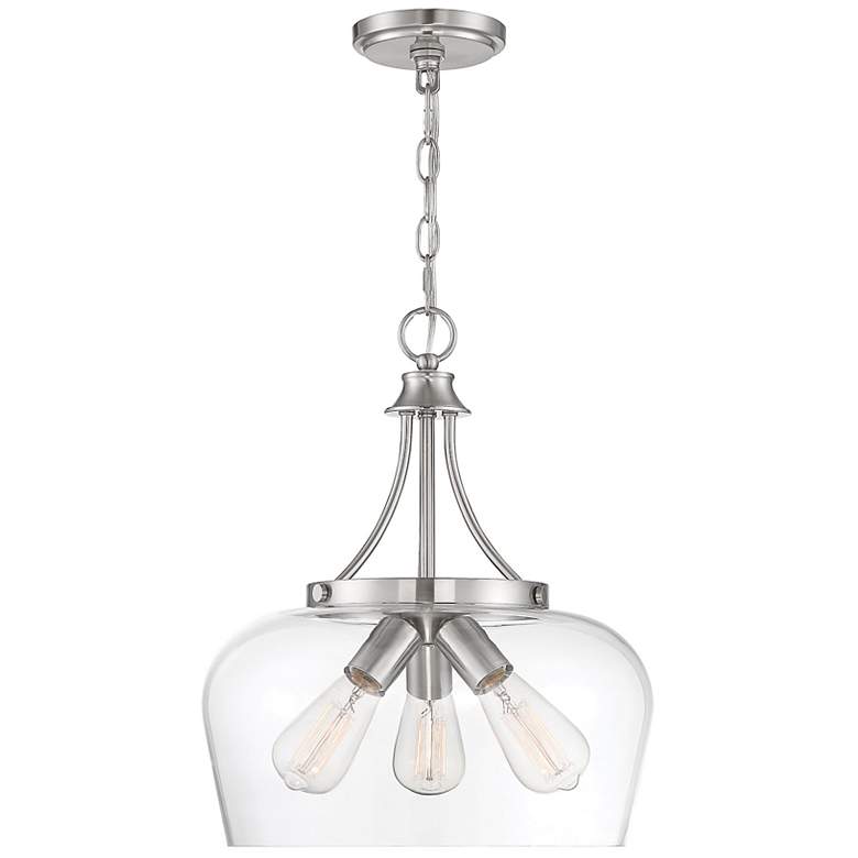 Image 1 Octave 15" Wide Satin Nickel 3-Light Pendant w/ Clear Glass