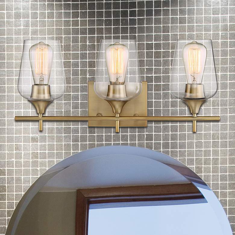 Image 2 Octave 21 inch Wide Warm Brass 3-Light Vanity Bath Light