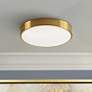 Octavia 12" Wide Round Satin Brass LED Semi-Flushmount Ceiling Light in scene