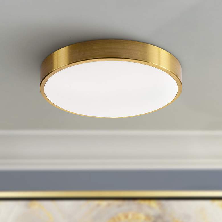 Image 1 Octavia 14 inch Wide Round Satin Brass Metal LED Ceiling Light