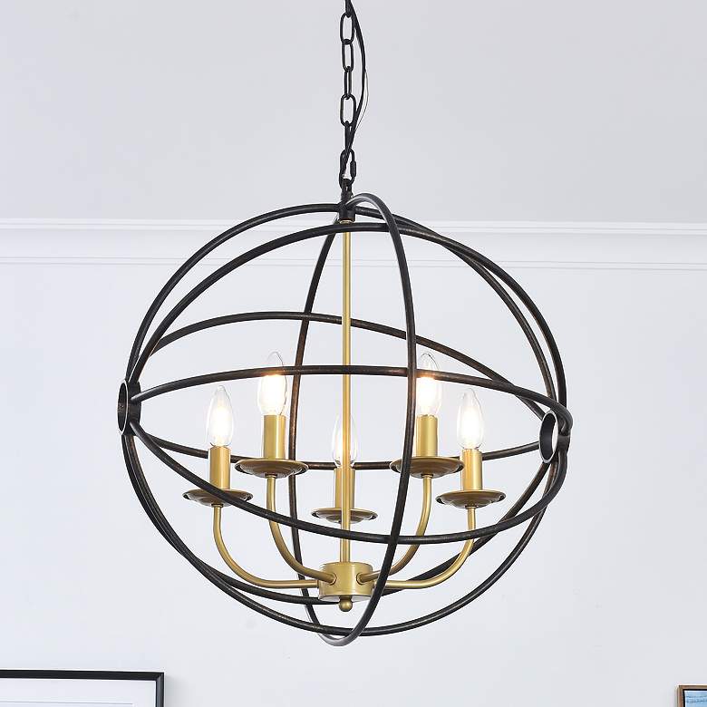 Image 1 Octavia 5 Lt Brass And Dark Brown Pendant