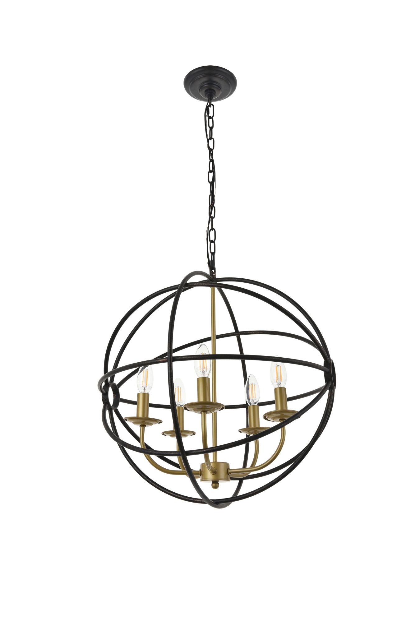 Octavia 5 Lt Brass And Dark Brown Pendant