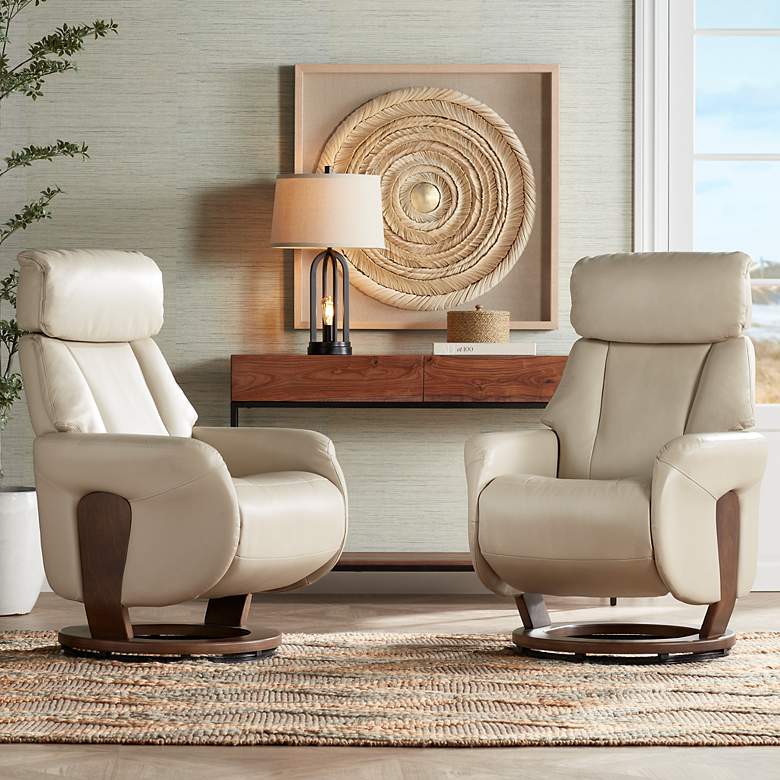 Image 2 Octavian August Taupe Faux Leather 4-Way Recliners Set of 2