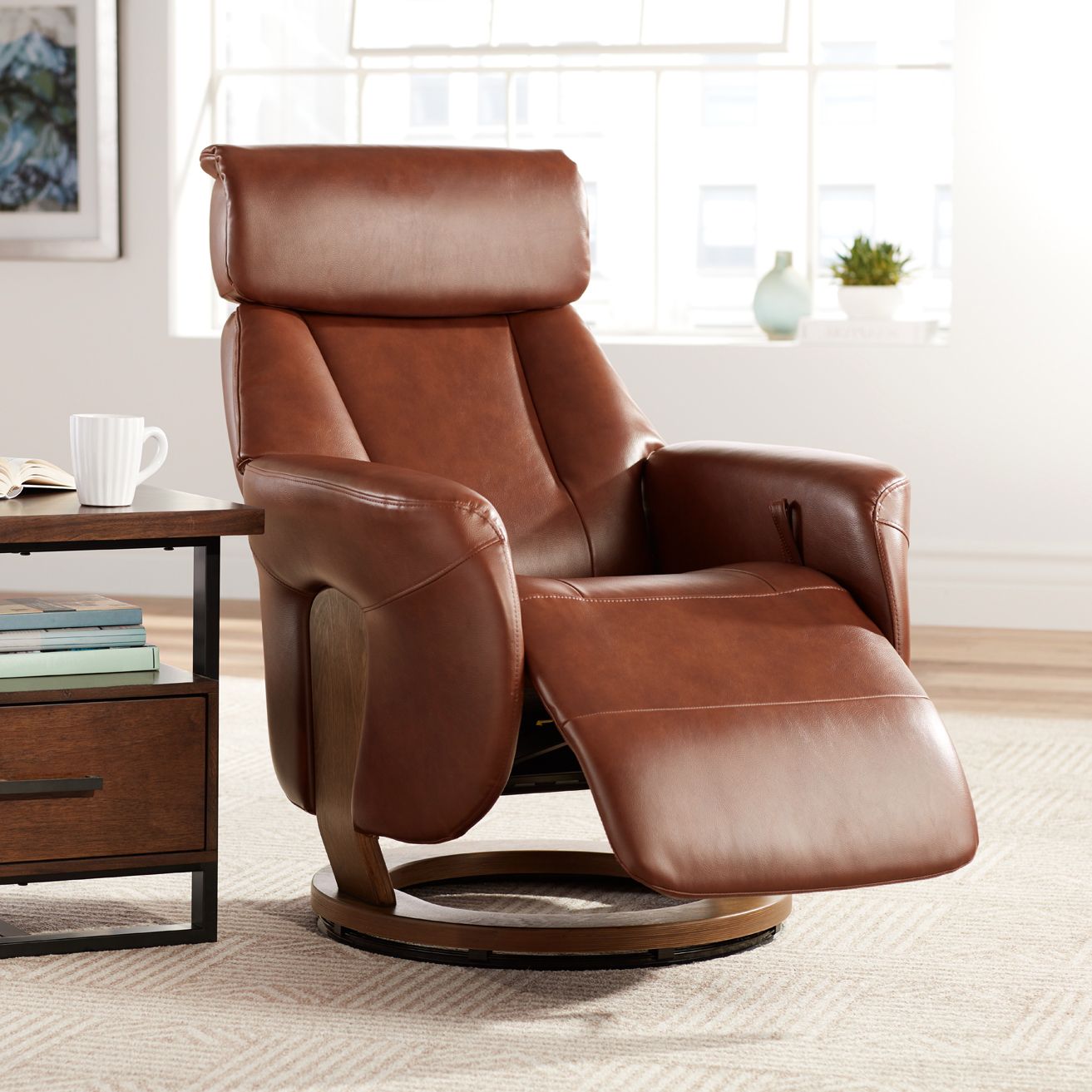 Octavian Augusta Brown and Walnut 2-Piece Recliner and Table Set in scene