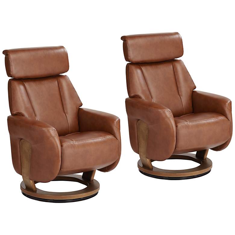 Image 2 Octavian Augusta Brown Faux Leather 4-Way Recliners Set of 2