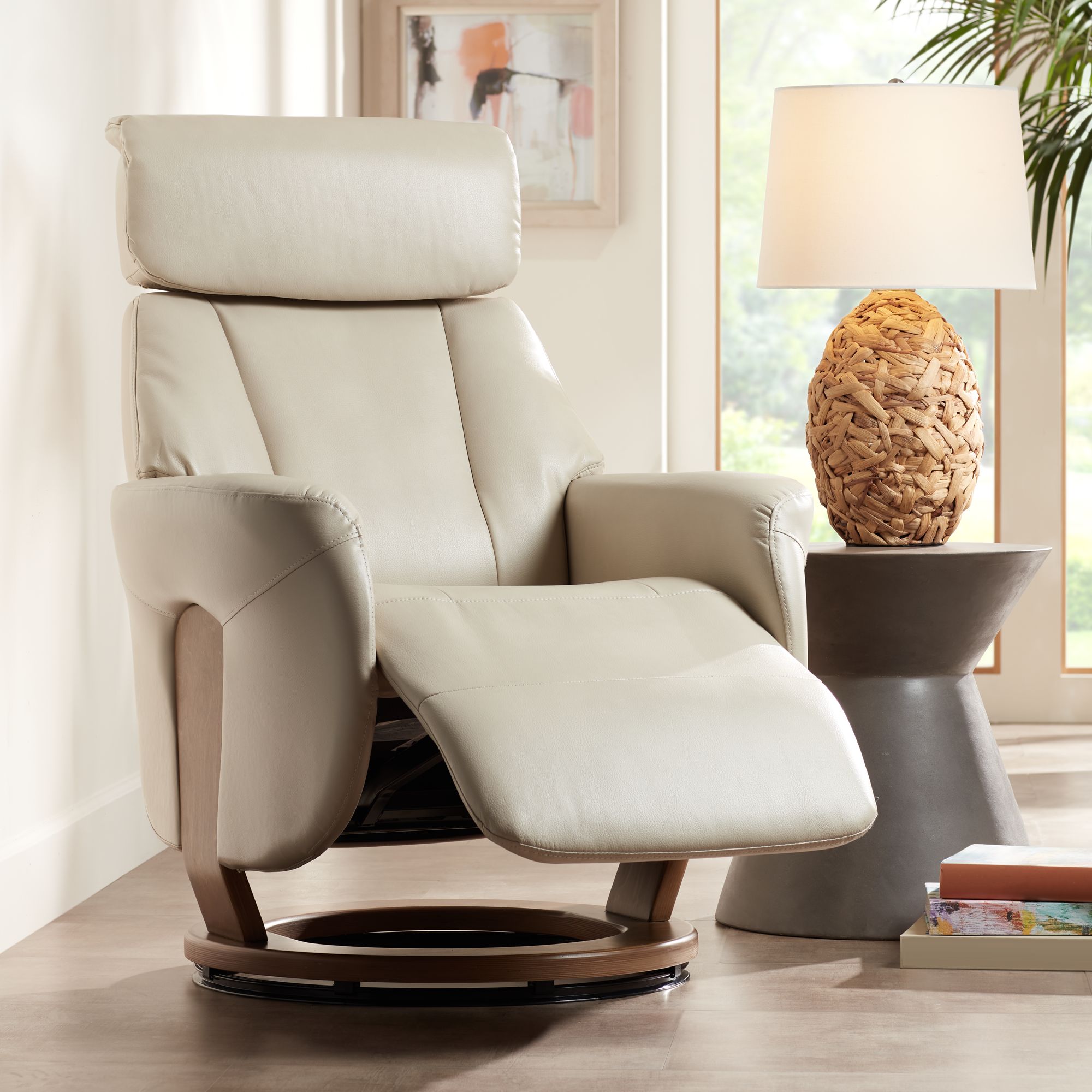 Octavian Augusta Taupe and Walnut 2-Piece Recliner and Table Set in scene