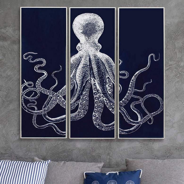 Image 1 Octopus Triptych 30 inch High 3-Piece Framed Wall Art Set