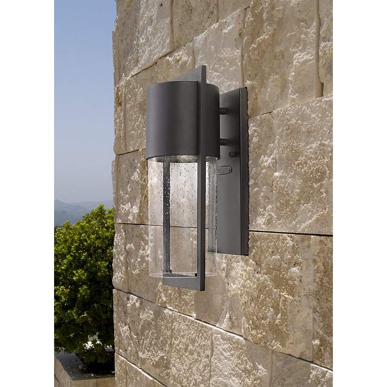Image 1 Hinkley Shelter 15 1/2 inch High Seeded Glass and Black Outdoor Wall Light in scene