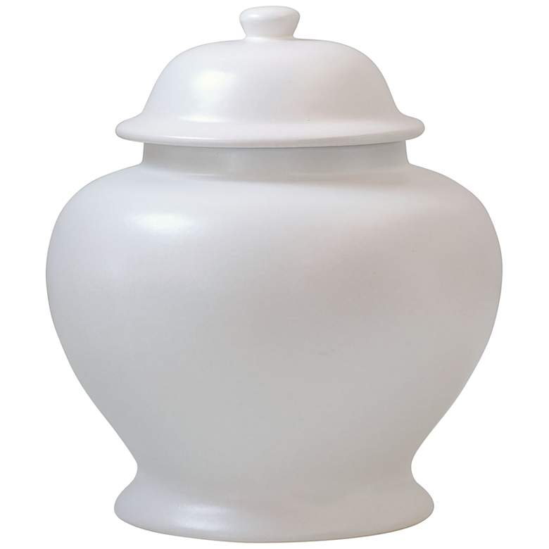 Image 1 Odeon White Glaze 14" High Short Temple Jar w/ Lift-Off Lid