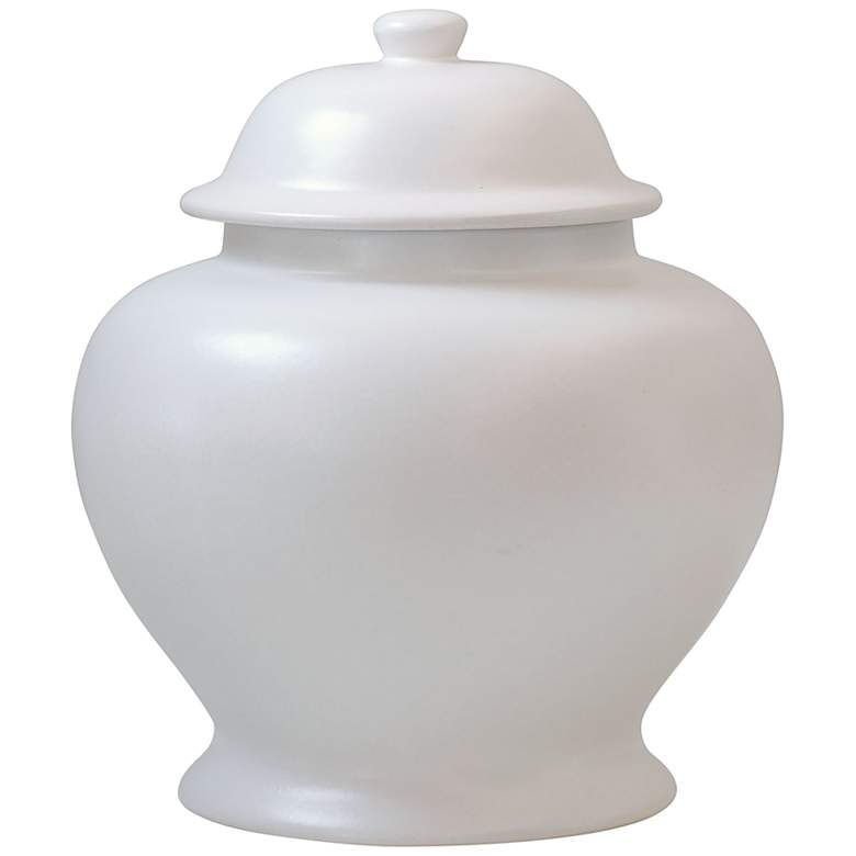 Image 1 Odeon White Glaze 14 inch High Short Temple Jar w/ Lift-Off Lid