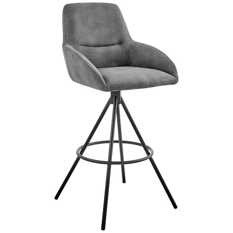 Image 1 Odessa 26 in. Barstool in Black Matte Powder Coating, Charcoal Fabric
