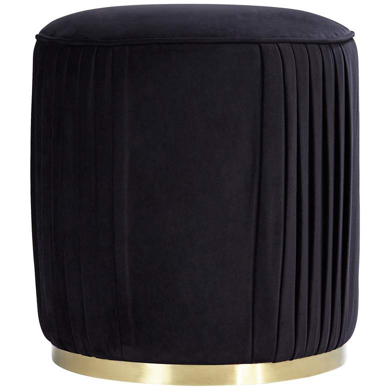 Image 2 Odessa Round Black Ottoman with Gold Band