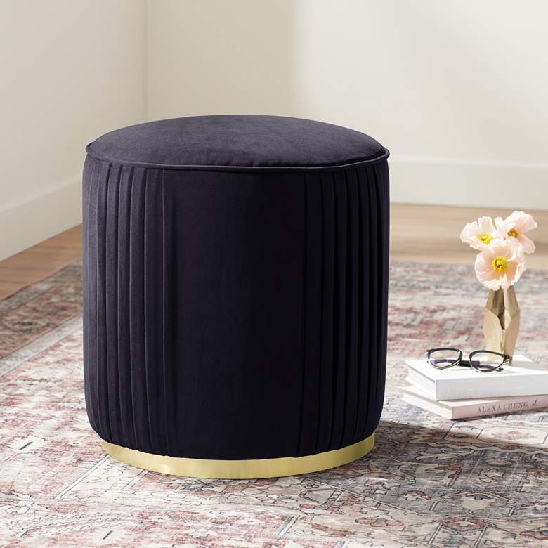 Image 1 Odessa Round Black Ottoman with Gold Band