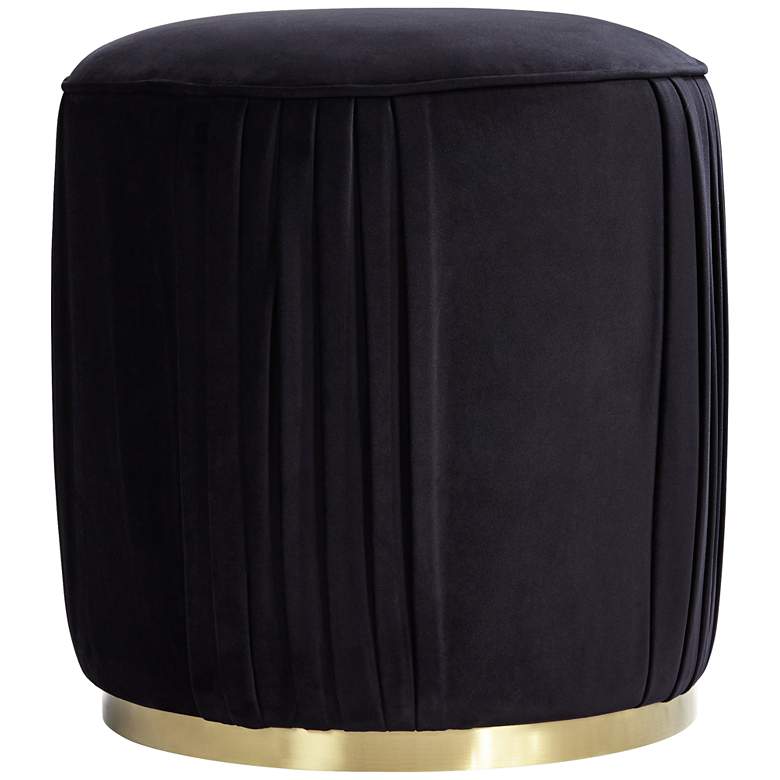 Image 5 Odessa Round Black Ottoman with Gold Band more views