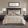 Thumbnail1 of Odette Tan Cal King 8-Piece Jacquard Comforter Set