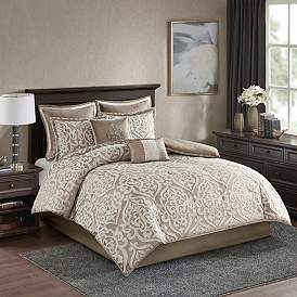 Image2 of Odette Tan King 8-Piece Jacquard Comforter Set
