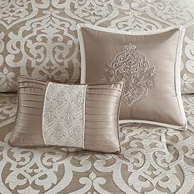 Image5 of Odette Tan Queen 8-Piece Jacquard Comforter Set more views