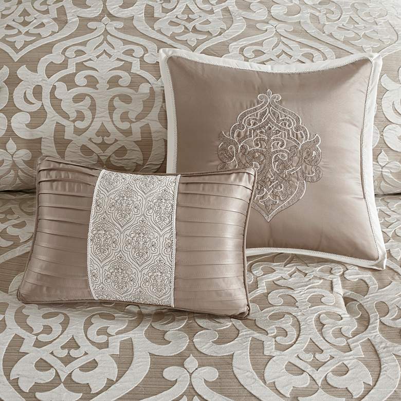 Image 5 Odette Tan Queen 8-Piece Jacquard Comforter Set more views