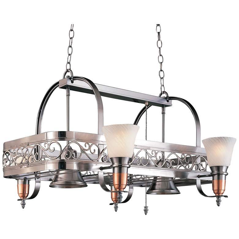 Image 1 Odysee 36 inch Wide 6-Light Satin Steel Pot Rack Chandelier