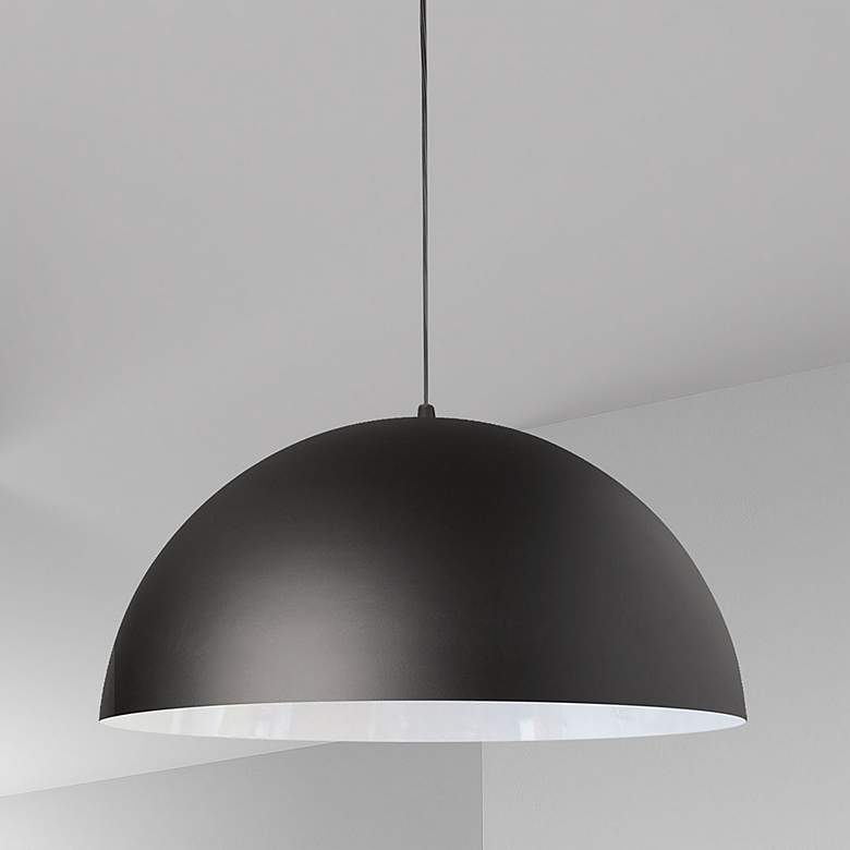 Image 1 Ofelia 16" Wide Matte Black and White Dome Pendant Light