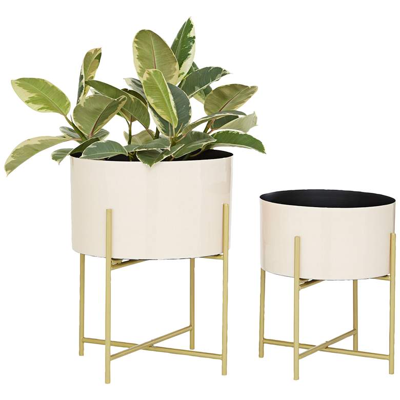 Image 1 Off-White and Gold Metal Enamel Planters Set of 2