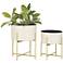 Off-White and Gold Metal Enamel Planters Set of 2