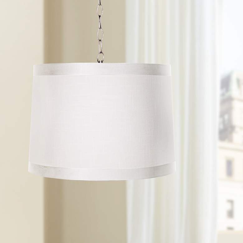 Image 1 Off-White Drum 14 inch Wide Brushed Nickel Shaded Pendant
