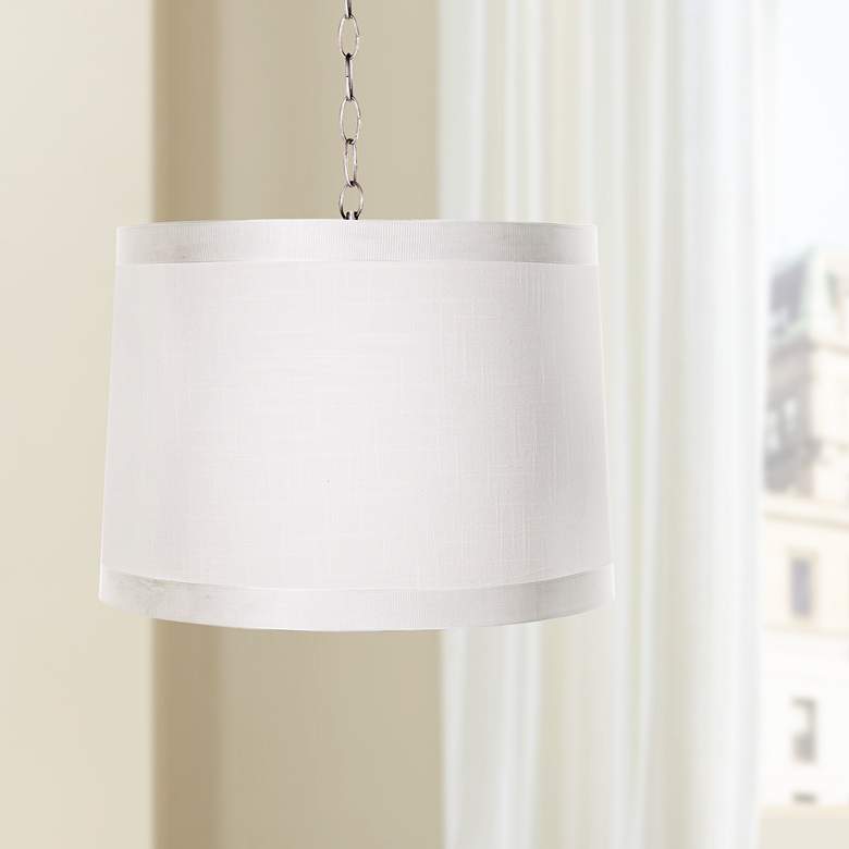 Image 1 Off-White Drum 14" Wide Brushed Nickel Shaded Pendant