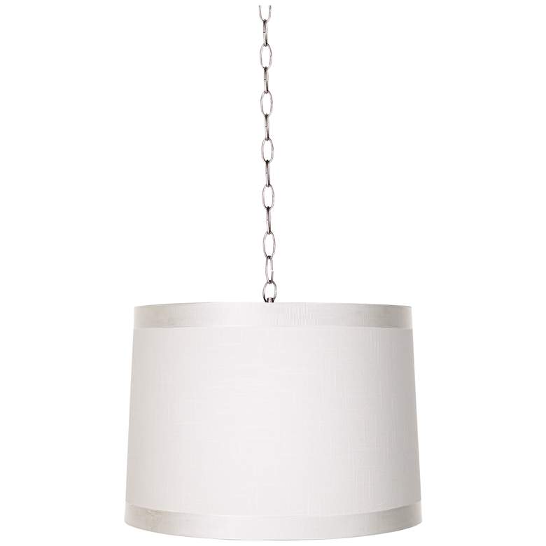 Image 1 Off-White Drum 14 inch Wide Brushed Steel Shaded Pendant