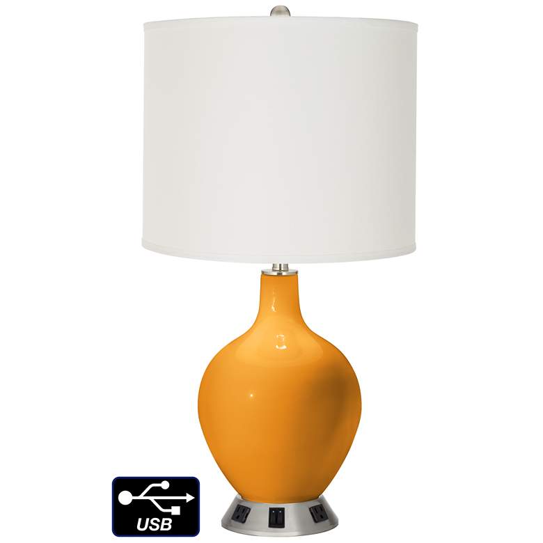 Image 1 Off-White Drum 2-Light Lamp - 2 Outlets and USB in Carnival