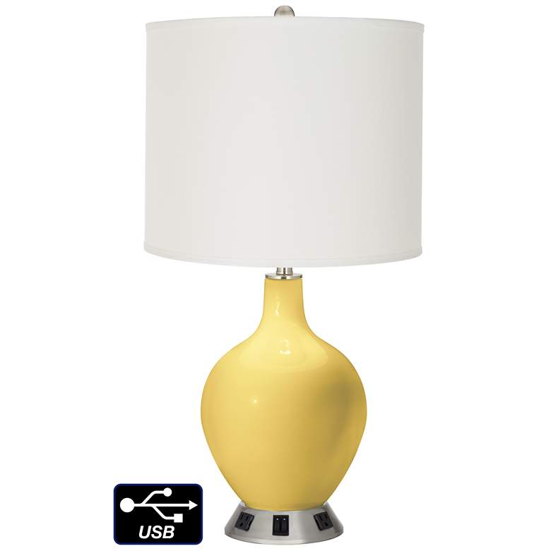 Image 1 Off-White Drum 2-Light Lamp - 2 Outlets and USB in Daffodil