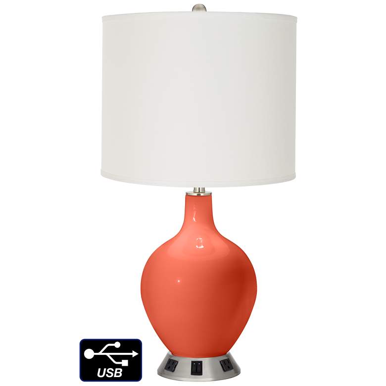 Image 1 Off-White Drum 2-Light Lamp - 2 Outlets and USB in Daring Orange